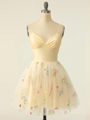 Adorable floral Embroidered Mini Tulle Dress
