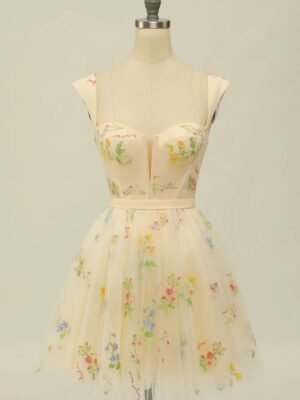 Charming Embroidered Mini Tulle Dress