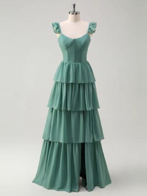 Charming Ruffled Shoulder Tiered Chiffon Dress