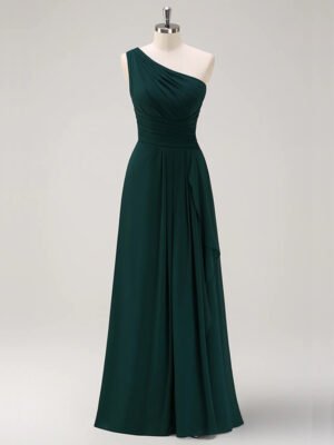 Glamorous One Shoulder Ruched Maxi Party Dress