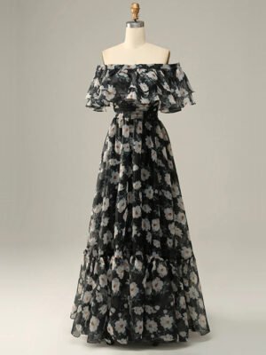 Off shoulder Floral Print Maxi Dress