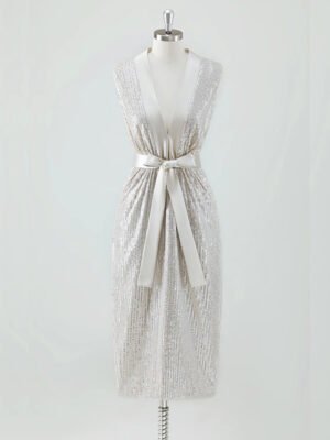 Sparkling Silver Sequin Sleeveless Midi Dress